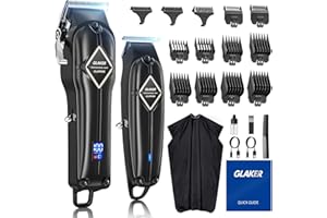 GLAKER Tagliacapelli Uomo Professionale & T Blade Trimmer, Elettrico Capelli Tagliacapelli per Uomo, Macchinetta per Capelli, Kit Taglia Capelli Batteria Regolabarba con 13 Pettini Guida (Nero)