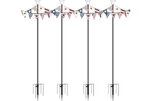 Urban Deco New Upgrade String Light Poles, 4 Prong Christmas Light Hanging Pole, Portable Flag Pole for Yard Weather Resistant Poles for Outdoor String Lights, Black Christmas Light Pole (4 Packs)