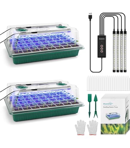 Kit Démarrage Semis 2 Plateaux 80 Alvéoles Avec Lumières LED Ajustables - Dômes Humidité 9 Cm, USB-C, Idéal Serre Intérieur