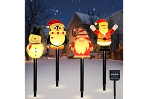 Lewondr 4PCS Weihnachtsdekorationen im Freien, solarbeleuchteter Pinguin mit Gartenpfählen, Wasserdichter Garten-Rasen-Weg mit 8 Beleuchtungsmodi, Hofdekoration für Weihnachtsfeier, Urlaub