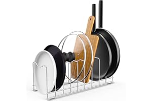 Forlivese Organizador de Sartenes,Organizador Tapas Ollas con 9 Compartimentos, Soporte para Sartenes y Tabla de cortar de Cocina Guardar en el Armario
