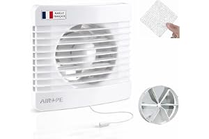 Airope 125 mm VMC-fläkt med dragströmbrytare, backventil + myggnät, 9,1 W, för badrum, kök, toalett, tyst, 5 års garanti
