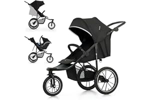 Kinderkraft HELSI 2, Jogger, Silla de Paseo, Para Bebés, 3 Ruedas, Para cada Terreno, Desde el Nacimiento hasta 22 Kg, Rueads Neumaticas, Off Road, Cesta Grande, Negro