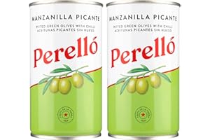 WORLD FOOD SHOP Perello Manzanilla Pitted Olives 150g - Pack of 2 | Spanish Green Olives | Gourmet Snack | Ready-to-Eat | Ideal for Mediterranean Cuisine