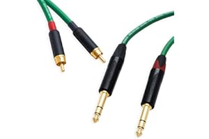 DESIGNACABLE Pseudo Balanced RCA Phono to TRS Jack Lead (PAIR). Van Damme Starquad Cable (1m, Green)