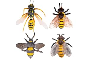 GW BOX 4 Pcs Large Bee Figurines, Realistic Insects and Bugs Figurines 3D Plastic Insect Figurines Set Garden Animals Ornaments Various Bees Model Christmas Stocking Stuffers