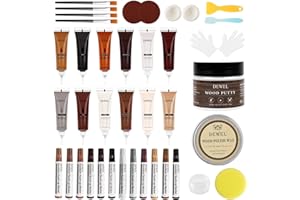 DEWEL 12 Colori di Stucco per Legno,12 Colori di Pennarello per Legno e 100g di Stucco per Legno Bianco,Kit Riparazione Mobili in Legno per Riparare Crepe,Buchi e Graffi (40 Pezzi)