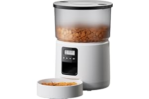 BEMOONY Automatyczny podajnik karmy dla kotów, dozownik karmy dla kotów z 1-6 posiłkami, dostosowany harmonogram karmienia dla kotów i psów, podwójny zasilacz, podwójna blokada, głos 10s, karmnik dla