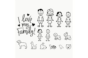 Autodomy Autocollants Famille Heureuse 15 Unités + I Love My Family | Sticker Family pour Voiture, Fourgonnette, Camping Car | Famille a Bord (Noir)