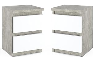 MRBLS_HOME MRBLS - Set di 2 comodini moderni, con cassetti, in legno, per la camera da letto (cemento, bianco opaco), 30 x 40 x 30 cm (larghezza x altezza x profondità)