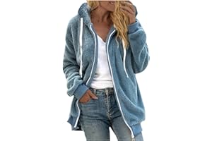 Angxiwan Fleece Jacket Women's Winter Jacket Teddy Jacket Hoodie Winter Teddy Fleece Jacket Warm Autumn Winter Coat with Hood Zip Fur Coat Plush Jacket with Pockets Cuddly Jacket