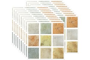 FBBULES 20PCS Mosaic Style Decorative Tile Stickers, Self Adhesive Wallpaper Waterproof Peel and Stick on Wall Glass Furniture for Kitchen Bathroom Room Transformation, Orange (10x10cm/4x4inch)