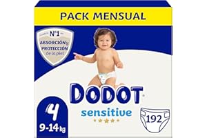 DODOT Baby Sensitive Windeln, Größe 4 (9-14 kg), 192 Windeln + 1 Pack mit 40 Tüchern, Aqua Plastic Free, optimaler Schutz der Haut, Monatspackung