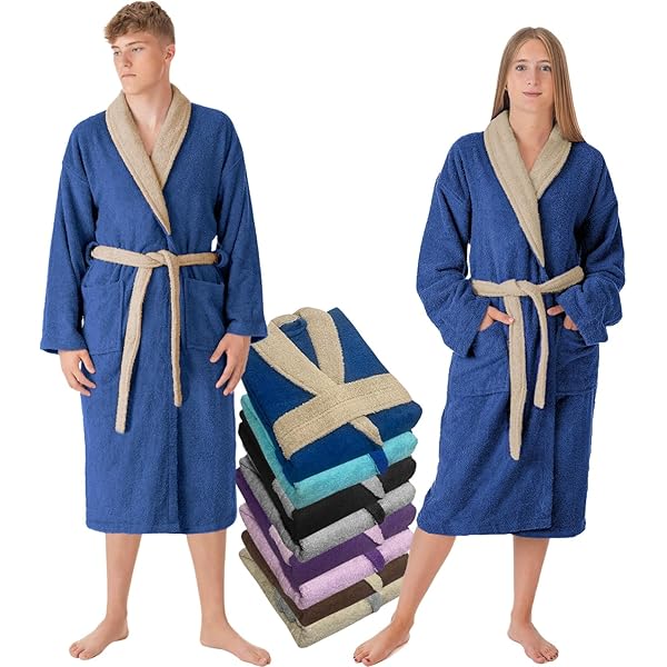 LEBENGOOD Uniseks badjas voor dames en heren, 100% Amerikaanse badstof, 400 g, met riem, tassen, douche, zachte ochtendjas, handdoek (L, koraal), Ruw, L