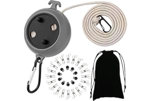 ZONSUSE Corde a Linge Retractable,Corde à Linge Antidérapante Portable,Corde à Linge Voyage 10m, 10 Boucles de Retenue et 20 Pinces à Linge,pour Plein Air Camping Voyage Accessoires (Noir)