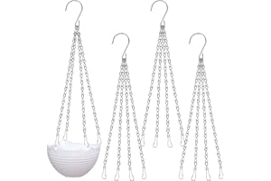 FODLON 4 Piezas Cadena de Maceta, Cadena de Reemplazo de Macetas Jardín, Cadenas Colgantes de Jardineras para Cestas con Clips Gancho, Cadena de Metal Suspendida, 4 Patas Ganchos de Cadena para Macetas Plata