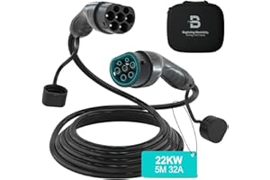 BENY Cavo Ricarica Auto Elettrica Tipo 2, Cavo di Ricarica 22kW/ 32A/ 5m/ 3 Fase/ IP54, Cavo Tipo 2, Cavo Ricarica Domestica Auto Elettrica, IEC 62196-2