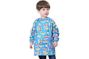 AIEOE Waterproof Smock for Kids Long-Sleeved Feeding Smock Bibs Boys Girls Cartoon Painting Cover Coat Birthday Gift Portable