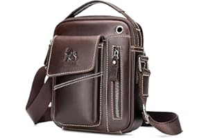 BAIGIO Borsello Uomo Pelle, Borsa a Tracolla Piccola Borsa da Uomini in Vera Pelle Casuale Borse Messenger per iPad iPhone e Viaggio Attività Commerciale (Marrone Scuro-B)