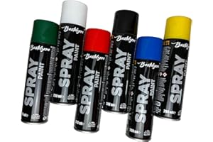 Bastelzone Sprayfarben-Set: 6 Farben je 200 ml. Schnelltrocknende Graffiti-Sprühdosen für Holz, Stein, Metall, Glas. Schwarz, Weiß, Blau, Grün, Rot, Gelb