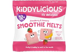 Kiddylicious Strawberry & Banana Smoothie Melts 6g | Real Fruit Toddler Snack 12+ Months | No Added Sugar | Gluten-Free & Dairy-Free | Soft Dissolvable Finger Food | Natural
