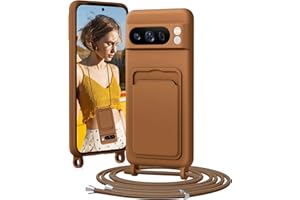 BENTIACC Handykette Silikon Hülle für Google Pixel 8 pro mit Band, Handyhülle mit Kartenfach, Abnehmbar Kordel Kette, Stoßfeste Schutzhülle für Google Pixel 8 pro (Gelb-braun)