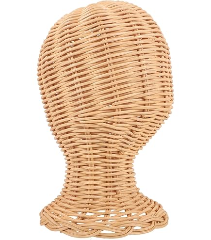 Présentoir Tête En Rotin Tressé - Support Pour Casquettes, Chapeaux, Perruques - Base Stable