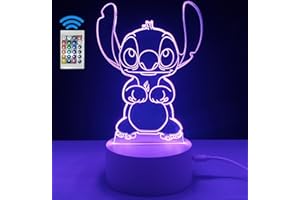 famvacor Lámpara mesita de noche infantil anime regalo niñas 16 colores diferentes y mando a distancia figura de Stich.