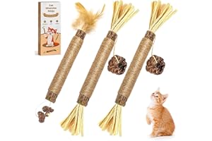 Aucenix Catnip Chew Sticks for kitten, Natural Matatabi Silvervine Cat Toy for Cat Teeth Cleaning, Silvervine for Cats Toys with Catnip, Cat Dental Sticks kitten Toys for Indoor Cats (Brown-3pcs)