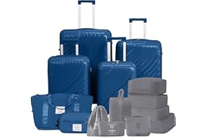 Karl home Luggage Sets of 6, PP Hardshell Suitcase Sets with 8 Packing Organization Cube, Carry on Checked Luggage with Spinner Wheels TSA Lock, Cabin Suitcase for Women Men, Dark Blue