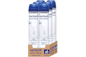 Lactovit Desodorante en Spray Extra Eficaz, Máxima Protección 72 Horas, sin Alcohol ni Irritaciones, Desodorante Invisible, Equilibrio Óptimo entre Eficacia y Cuidado- Pack de 6 x 200 ml