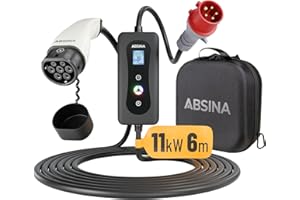 ‎ABSINA ABSINA CEE Ladekabel Typ 2 mit Einstellbarer Ladeleistung - Mobile Ladestation Elektroauto bis 11kW & 16A, 3 phasig, 6 m Kabel - ICCB Ladekabel Ladeziegel für i3, e-Up, ID.3, ID.4, Zoe, fortwo, Kona
