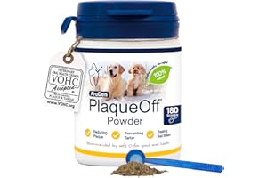 ProDen PlaqueOff Powder for Dogs & Cats, Tartar & Bad Breath Remover 100% Natural Teeth Cleaner and Plaque Remover 60 g