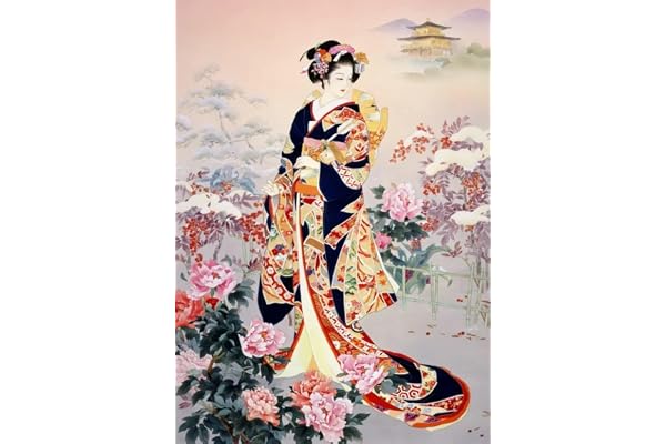 HKLIOPU Point de Croix Canevas kit complet adulte,11CT Debutant Broderie imprimé,geisha japonaise 40×50cm