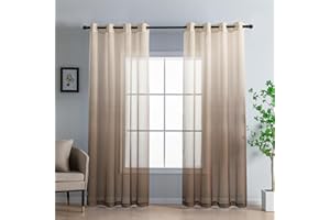 DWCN Voile Curtain Brown Gradient Curtains for Living Room Net Curtains for Windows Sheer Bedroom Crurtains Eyelet Set of 2, 55 x 84 Inches