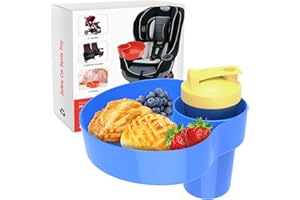 OMYPOTT Car Seat Snack Tray for Kids: Kids Car Seat Tray with Cup Holder, Toddlers Road Trip Essential, Travel Snacks Food Plate for Stroller, Boosters with a Cup Holder (Blue)