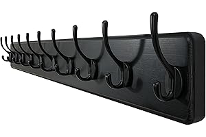 WEBI Garderobenleiste,98cm Lang Garderobenhaken,Wandgarderobe Holz mit 10 Haken,Kleiderhaken Wand,Hakenleiste Garderobe,Jackenhalter Wand für Mäntel,Jacken,Schwarz