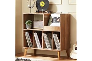 LELELINKY Grande supporto per piatti con portaoggetti, supporto per giradischi con ripiano, supporto per dischi in vinile con superficie di presentazione, supporto per dischi per fino a 300 album, scaffale per