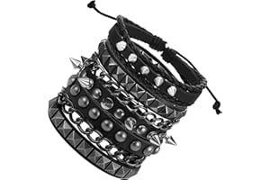 PEOVLVN 3 szt. skórzanych bransoletek punkowych, regulowana bransoletka z ćwiekami, kolczaste, bransoletki rockowe, bransoletki z lat 80., zestaw opasek na nadgarstek dla mężczyzn i kobiet, gotyckie