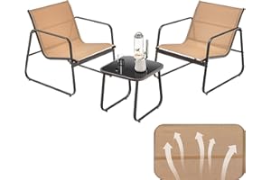 KOMFOTTEU Ensemble de Salon de Jardin 3 Pièces pour 2 Personnes, Mobilier d’Extérieur avec 2 Fauteuils et 1 Table Basse, Set de Meubles de Jardin, pour Cour, Patio, Balcon, Terrasse (Marron)