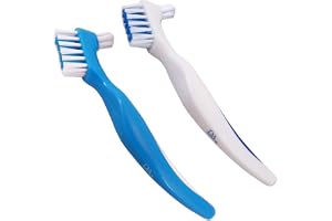 Tandborste (set med 2) blå- och vita borstar ~ enkelt grepphandtag, dubbelt borst huvud