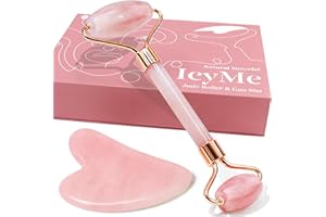 BAIMEI Gua Sha & Jade Roller, Rouleau pour le visage, Outils pour le visage Gua Sha, Outils de massage pour le visage, les yeux, le corps, Cadeaux pour femmes, Peau ferme, Réduire les poches…