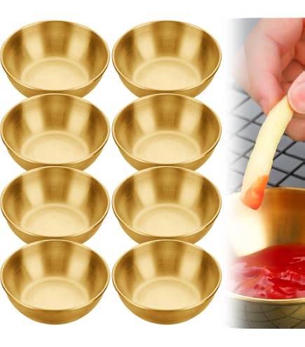 Lot De 8 Bols à Sauce Dorés PRITOK - Acier Inoxydable 8.2x2.7cm - Pour Sushis, Épices