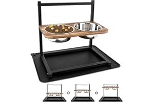 Emfogoo Hundenäpfe mit Ständer, erhöhter Hundenapf für große Hunde, 3 Höhen,12.7 cm,22.9 cm, mit 2 Edelstahl-Hundefutter-Wassernapf-Ständer für kleine, mittelgroße und große Hunde (mit Futtermatte)