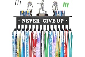 Eayoly Porta medaglia, Espositore per medaglie in Metallo Scaffale per trofei Espositore per medaglie a Parete, con Ganci in Metallo e mensola espositiva, per Oltre 90 medaglie