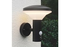 NBHANYUAN Lighting Outdoor Wall Light with Sensor,IP44 SUS304 Stainless Steel Outside PIR Light Fixture External Wall Lamp for Patio,Porch,Black,3000K Warm Light 1000LM