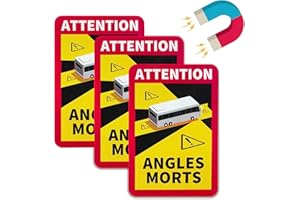 Jortmrd 3 Pezzi Adesivo Angolo Morto Attention Angles Morts 17 x 25 cm Magnetiche con la Scritta in Francese “Angle Morts” da Posizionare Negli Angoli Ciechi di Autobus, con Protezione UV