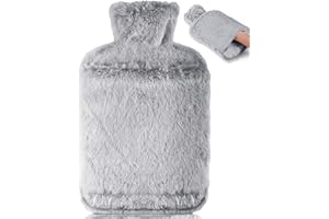 BOLEI Bouteille Eau Chaude - 2L Grande Bouillotte avec Poche Kangourou,Caoutchouc Naturel,Bouillotte Peluche Pour, Bouillottes Chaude Chauffe Main/Ventre/Cou, Gris