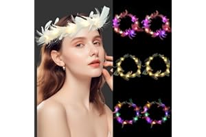 AUBESS 6 sztuk świecących opasek na czoło z piórami LED, świecąca opaska na włosy, na urodziny, wesele, imprezę, Halloween, Boże Narodzenie