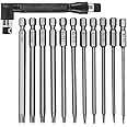 ToKinCen 11 PCS 100mm Torx Screwdriver Bits, T6-T40 S2 Steel 1/4 Inch Long Magnetic Torx Security Star Hex Screwdriver Bits Set for Electric Manual Screwdrivers + Angle Screwdriver Bit Holder